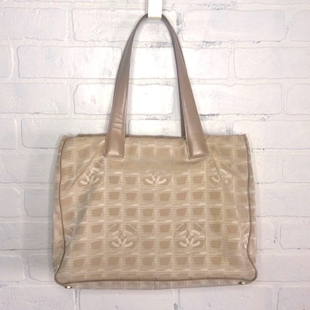 Authentic CHANEL Travel Line Wild Stitch cloth handbag Tote Bag